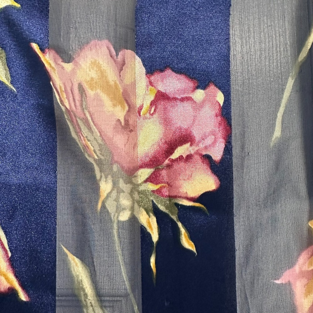 Women Scarf blue pink flowers 100% Polyester Rectangular 58x12" In #006